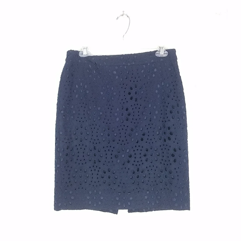 J crew the pencil skirt blue eyelet skirt